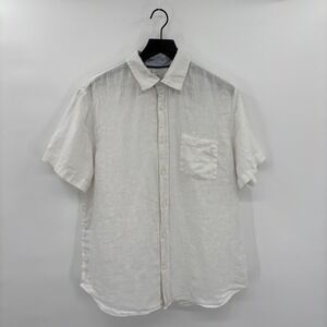 PANAMA JACK Mens Linen Short Sleeve Button Up Shirt Large White Vacation Beach